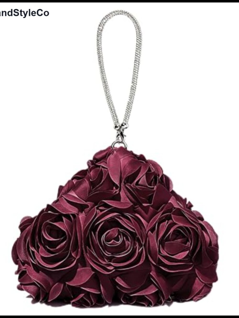 Women's 3D Rose Floral Evening Clutch with Rhinestone Handle